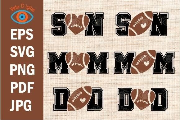American Football MOM, DAD Silhouette Graphics for Crafts