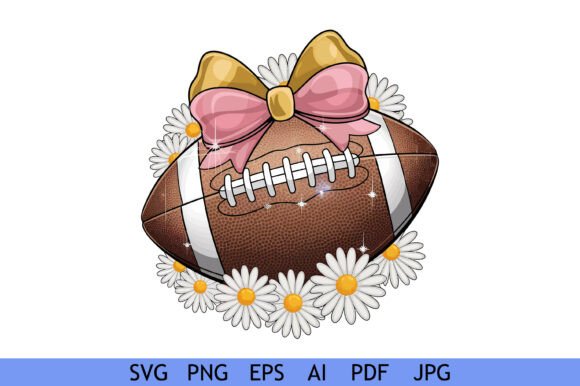 Football with Bow and Daisies Graphics for Crafts