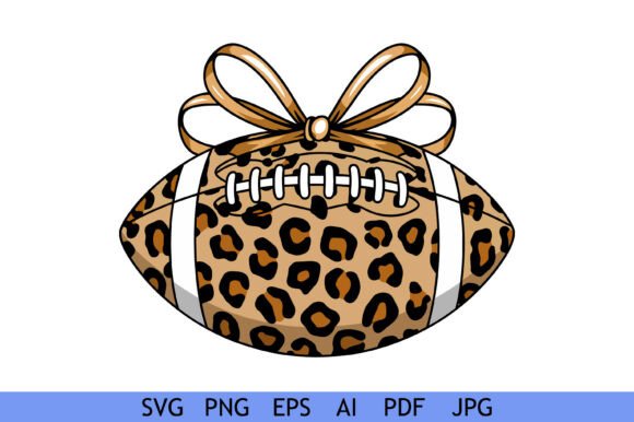 Leopard Print Football with Bow Graphics for Crafts
